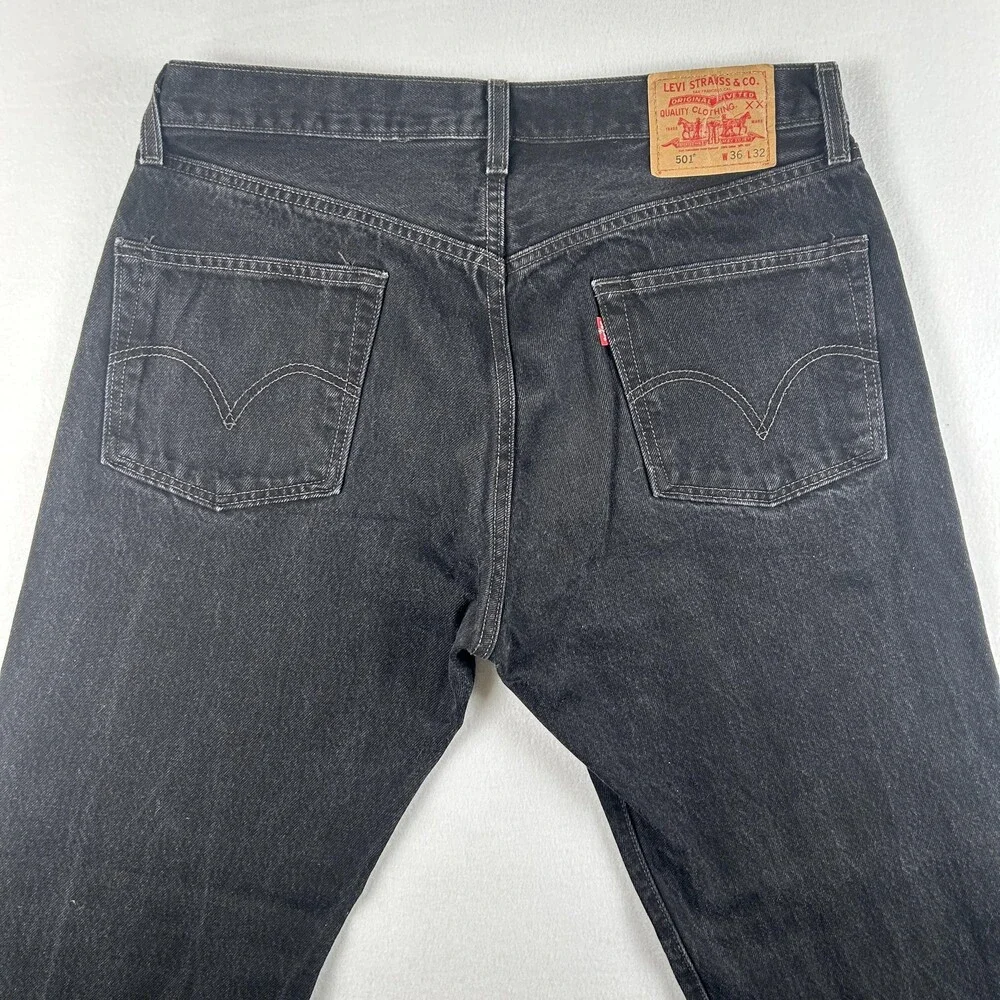Vintage Levis 501 Jeans Mens 35x32 Charcoal Wash Black Denim Regular Straight